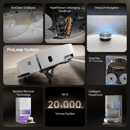 Dreame X50 Ultra Complete Robot Vacuum with Mop, 20000Pa Suction, 80°C Hot Water Cleaning, Liftable Brush & Mops – White